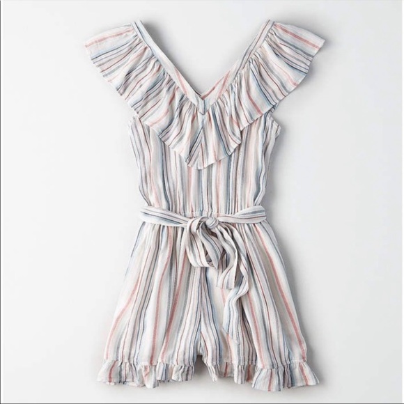 American Eagle Romper with Stripes, tie, pocket - Picture 3 of 5